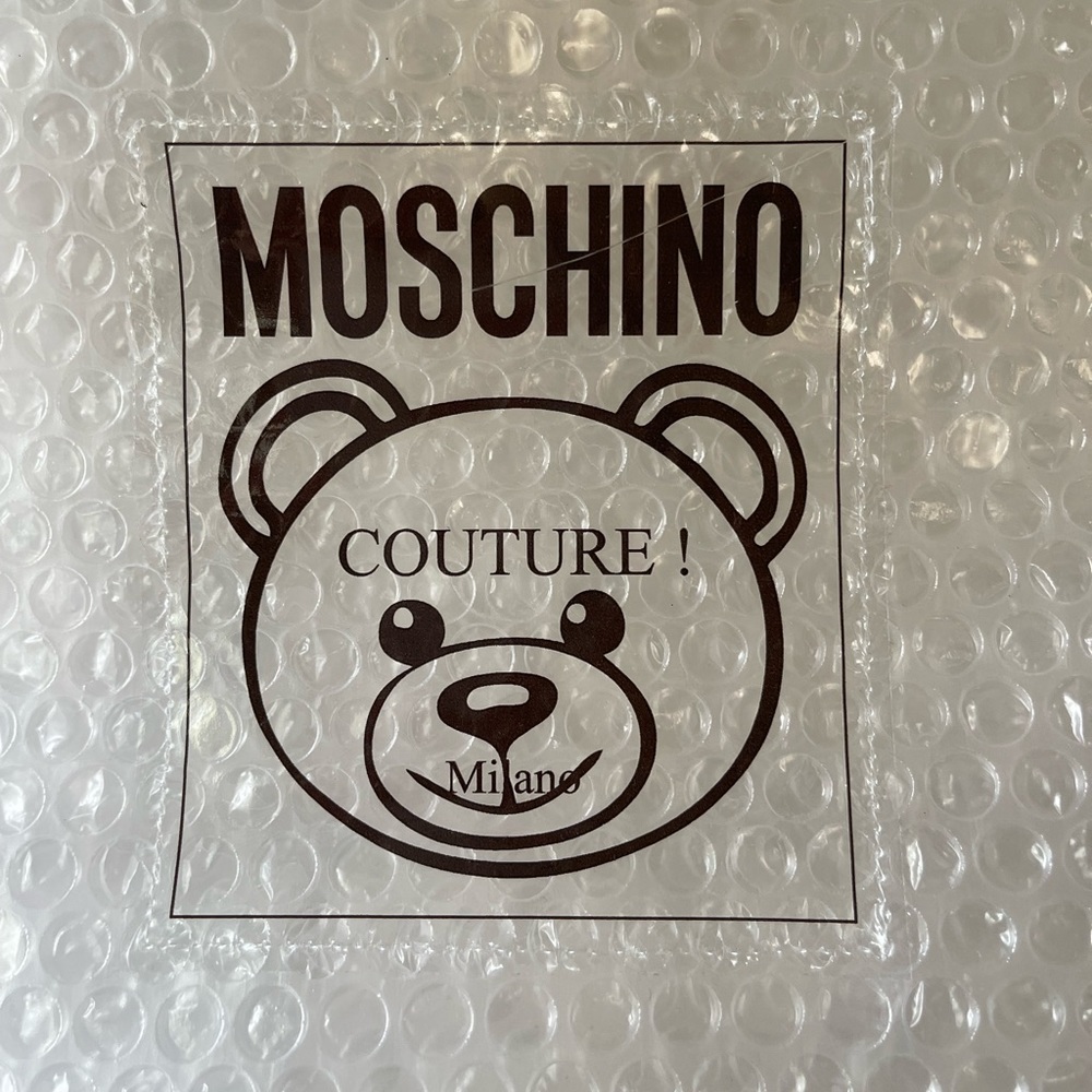 MOSCHINO Teddy couture Milano clear bubble shoe dust bag, with black handles. - Picture 3 of 7